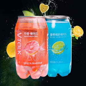 韩国进口蓝色冰爽柠檬味粉色甜蜜西柚味碳酸饮品